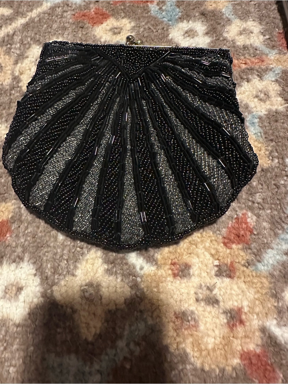 🖤 Black Beaded Shell Clutch Evening Bag Retro Glam Purse - Picture 9 of 12